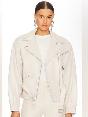 LAMARQUE Daniela Motorcycle Jacket‎ in Bone XS Leather Full Zip Belted Lined